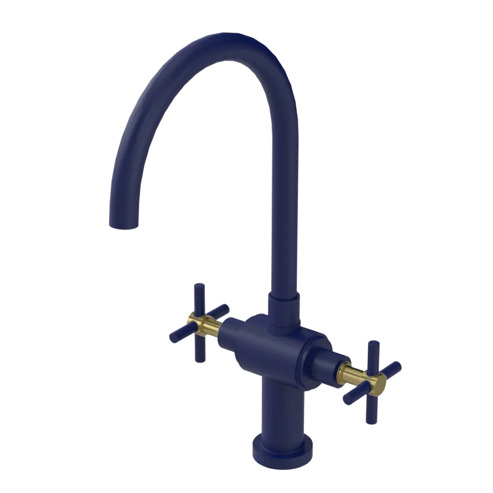 Rubinet Two Handle Single Hole Kitchen Set with LaSalle Spout Midnight Blue