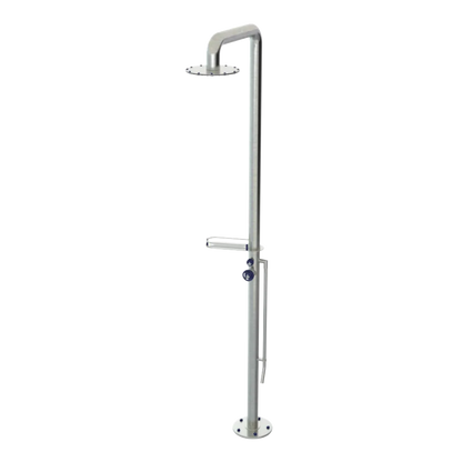 Rubinet Pressure Balance Outdoor Shower with Foot Rinse & 10" Shower Head (with shelf) - 304 Stainless Steel Satin Nickel