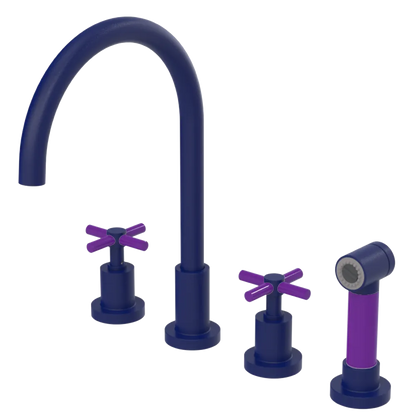 Rubinet Widespread Kitchen Set with LaSalle Spout with Hand Spray Midnight Blue