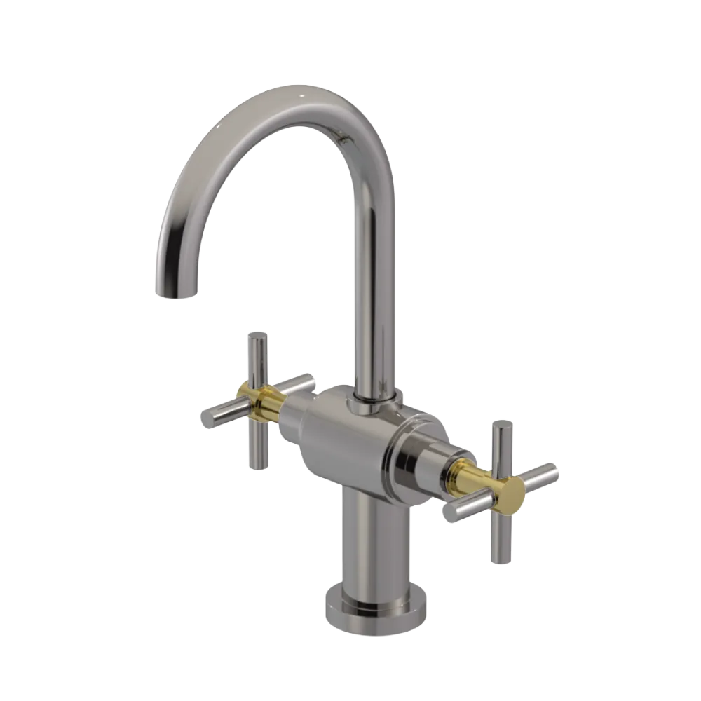 Rubinet Single Hole Dual Handle Lav. Set with LaSalle Spout (less drain) Polished Nickel