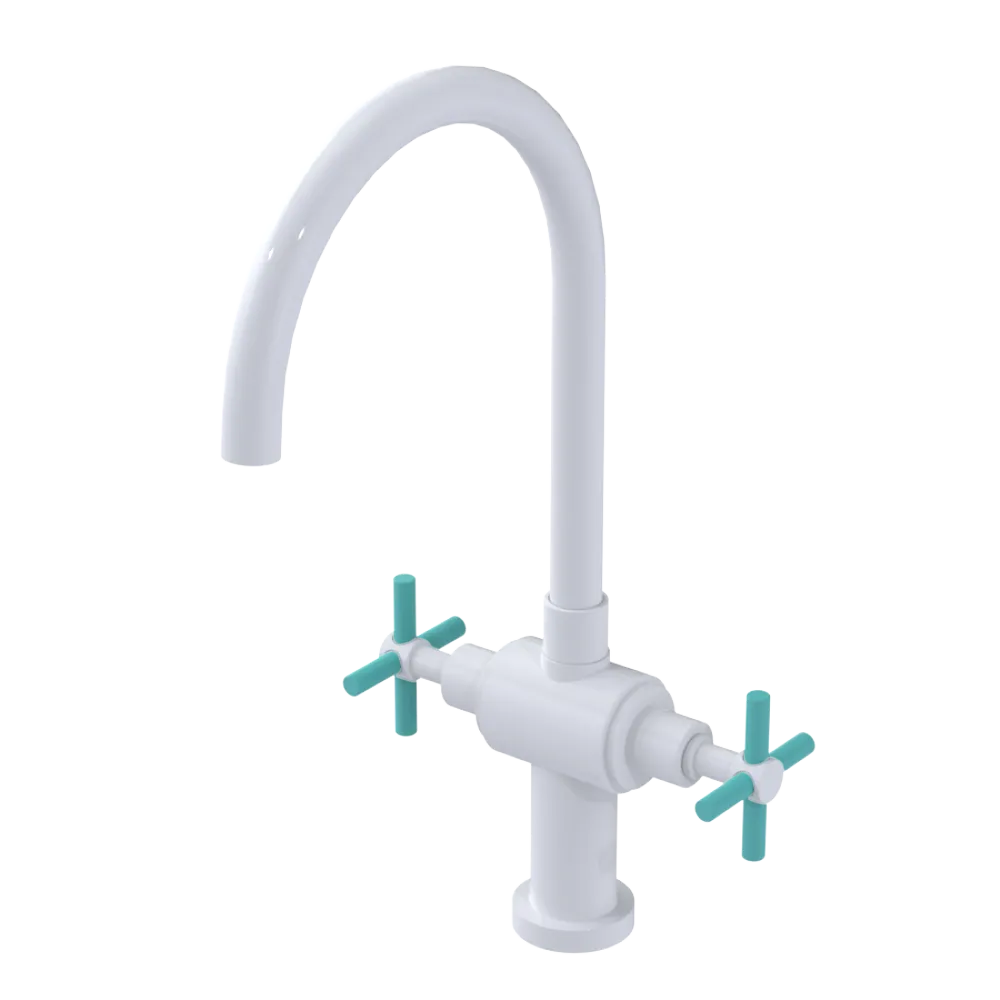 Rubinet Two Handle Single Hole Kitchen Set with LaSalle Spout White