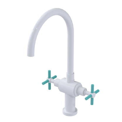 Rubinet Two Handle Single Hole Kitchen Set with LaSalle Spout White