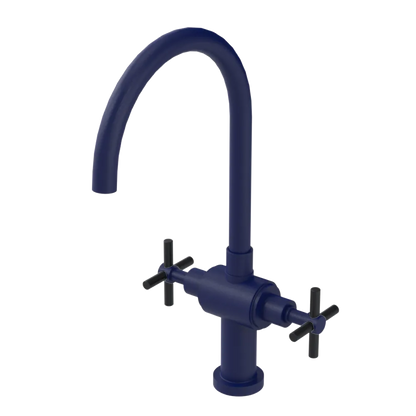 Rubinet Two Handle Single Hole Kitchen Set with LaSalle Spout Midnight Blue