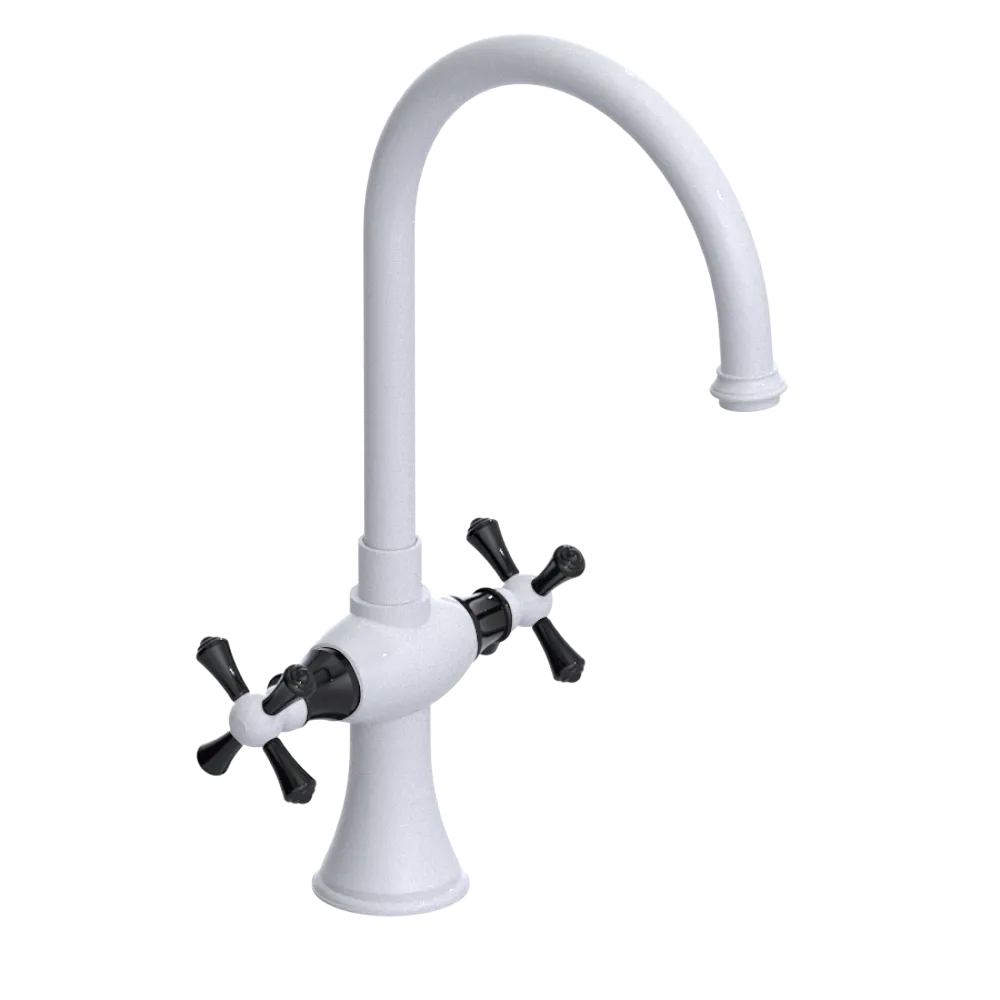 Rubinet Two Handle Single Hole Kitchen Set White