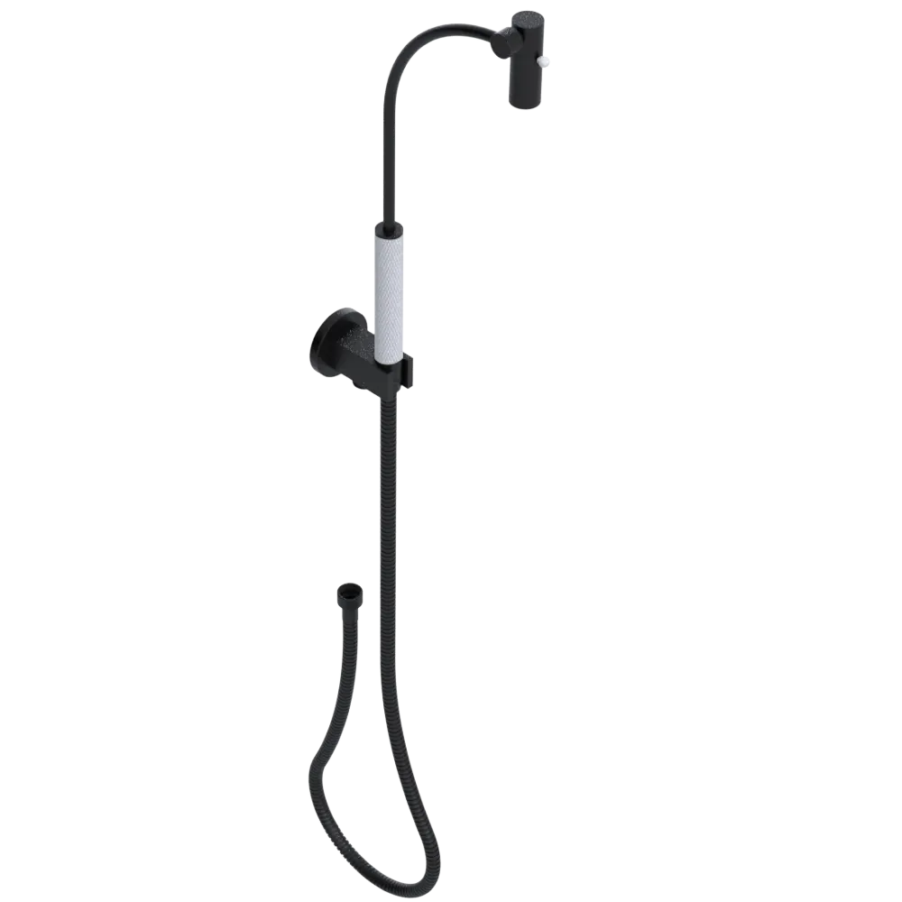 Rubinet Hand Held Shower Bidet with Extended Reach & Dual Function Spray Including Wall Bracket with Supply & Hose (Round) Matt Black