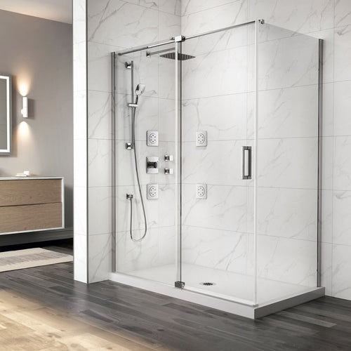 Kalia DISTINK 60” x 77” pivot shower door with 36” return panel - KP protective film – DR1747/DR1749-110-005