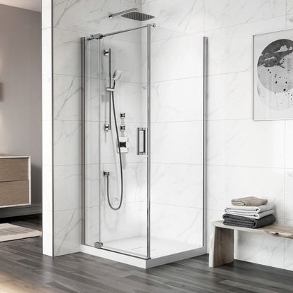 Kalia DISTINK 36” x 77” pivot shower door with 36” return panel - KP protective film – DR1743/DR1749-110-005