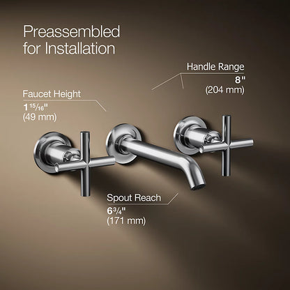 Purist® Wall-mount bathroom sink faucet trim with Cross handles, 1.2 gpm