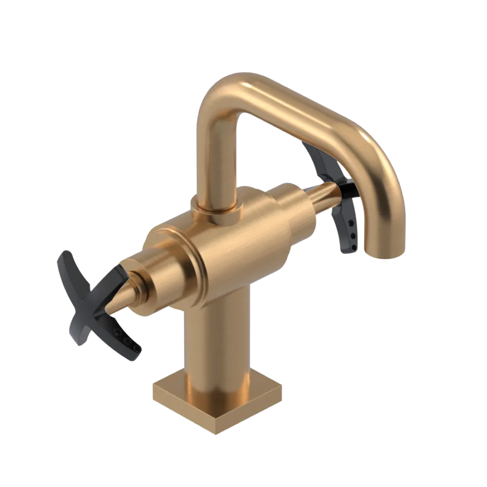Rubinet Single Hole Dual Handle Lav. Set. with Genesis spout (less drain) Satin Gold