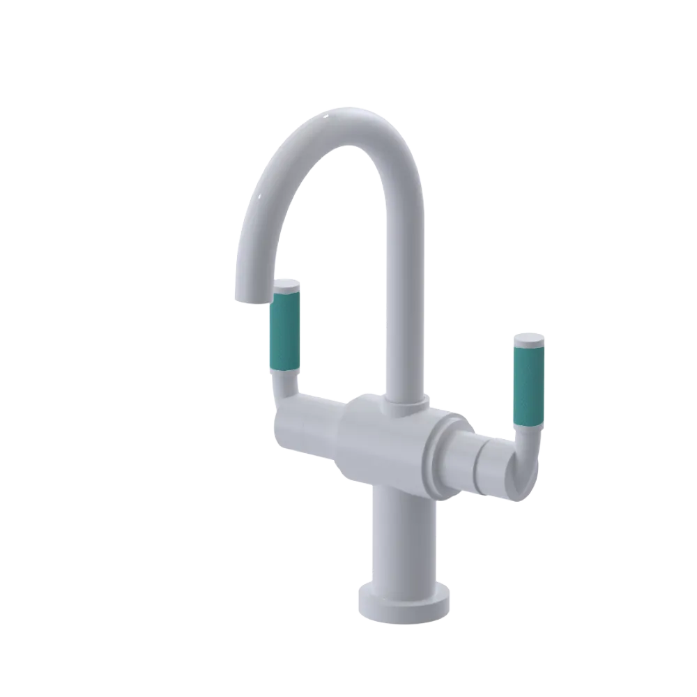 Rubinet Single Hole Dual Handle Lav. Set. (less drain) White