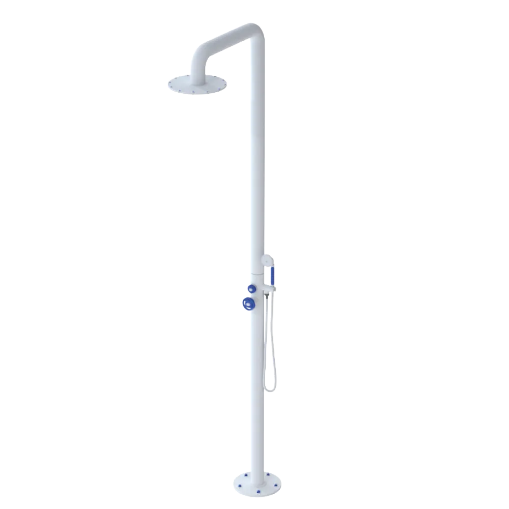 Rubinet Pressure Balance Outdoor Shower with Hand Held Shower & 10" Shower Head - 304 Stainless Steel Matt White