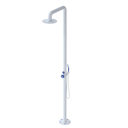 Rubinet Pressure Balance Outdoor Shower with Hand Held Shower & 10" Shower Head - 304 Stainless Steel Matt White