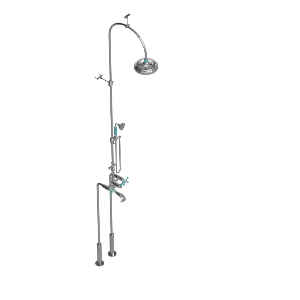 Rubinet Floor Mount Tub & Shower with hand held shower Polished Nickel