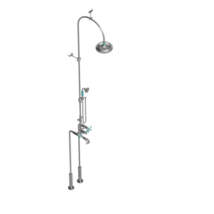 Rubinet Floor Mount Tub & Shower with hand held shower Polished Nickel