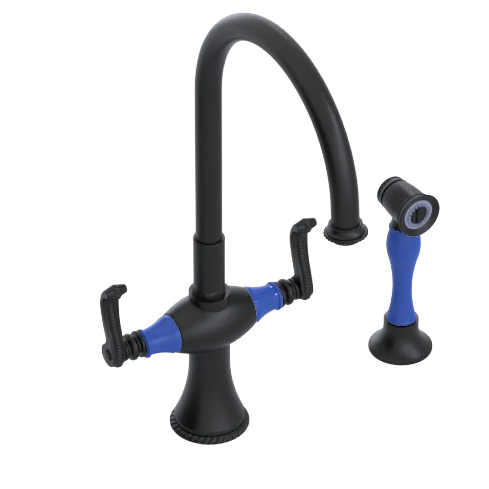 Rubinet Two Handle Single Hole Kitchen Set with Hand Spray Matt Black