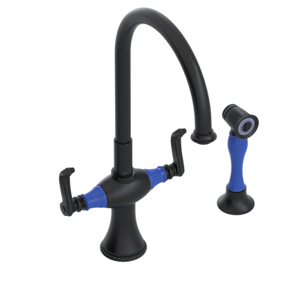 Rubinet Two Handle Single Hole Kitchen Set with Hand Spray Matt Black