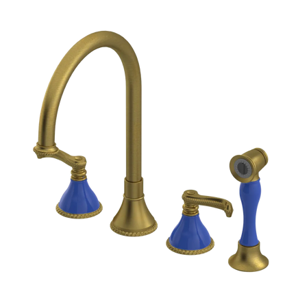 Rubinet Widespread Kitchen Set with Hand Spray Antique Brass Matt