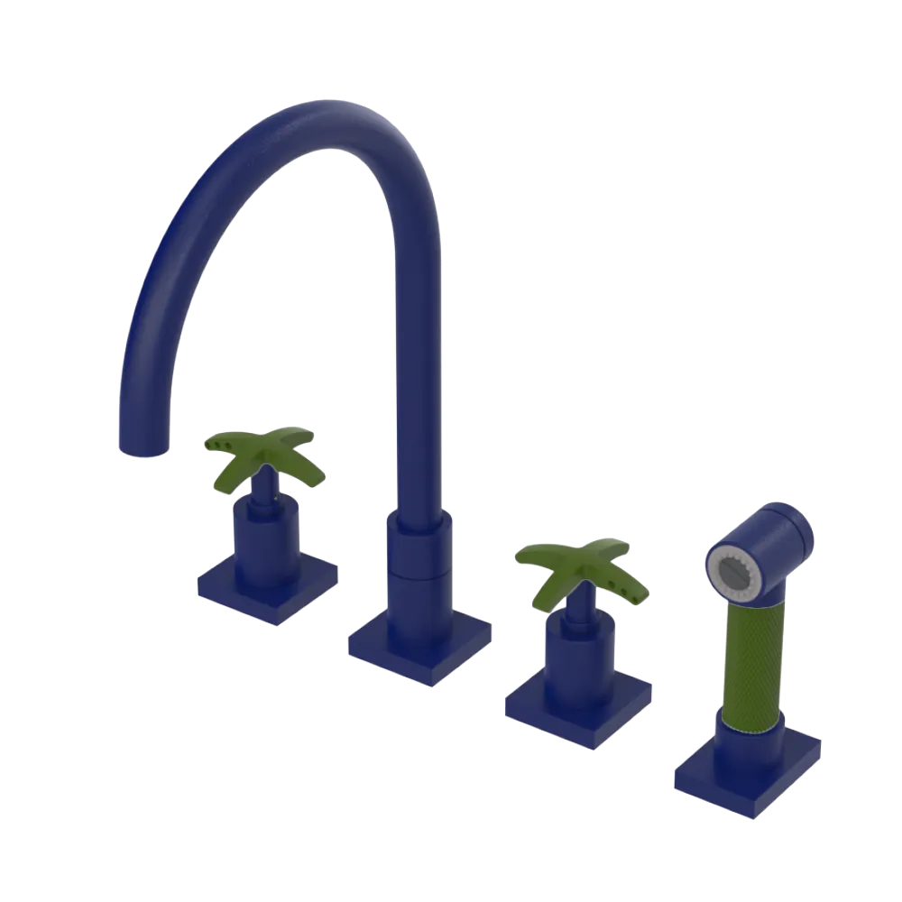 Rubinet Widespread Kitchen Set with Hand Spray Midnight Blue