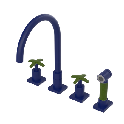 Rubinet Widespread Kitchen Set with Hand Spray Midnight Blue