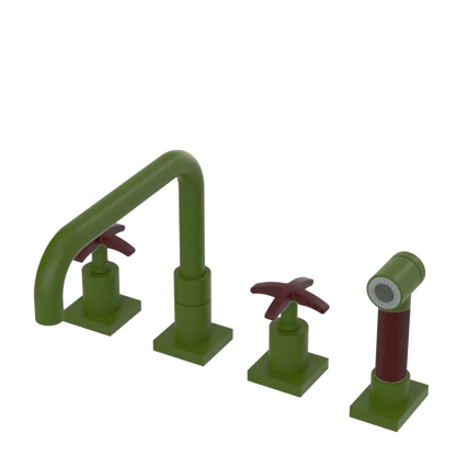 Rubinet Widespread Kitchen Set with Genesis Spout with Hand Spray Green Envy