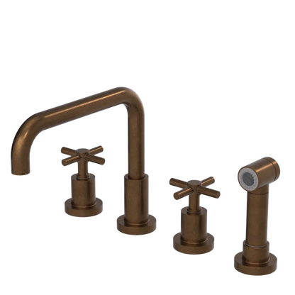 Rubinet Widespread Kitchen Set with Hand Spray Tuscan Brass