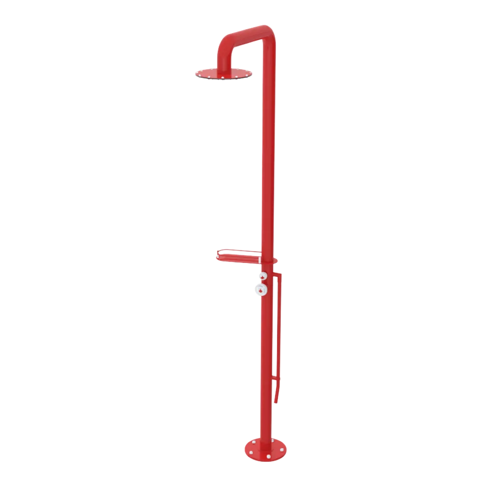 Rubinet Pressure Balance Outdoor Shower with Foot Rinse & 10" Shower Head (with shelf) - 304 Stainless Steel Red