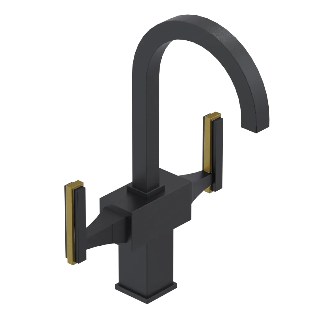 Rubinet Single Hole Dual Handle Lav. Set. (less drain) Matt Black