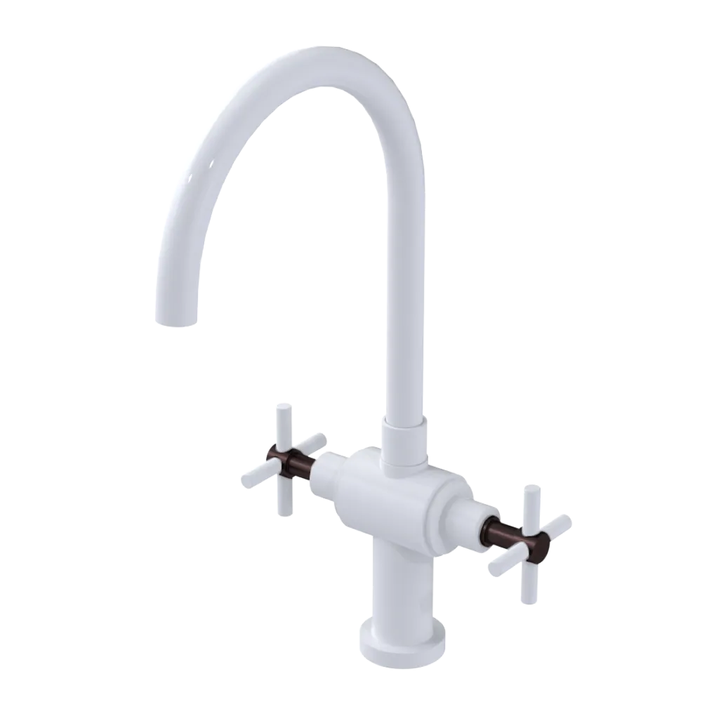 Rubinet Two Handle Single Hole Kitchen Set with LaSalle Spout White