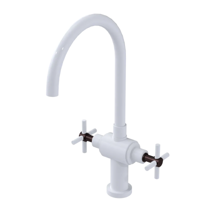 Rubinet Two Handle Single Hole Kitchen Set with LaSalle Spout White