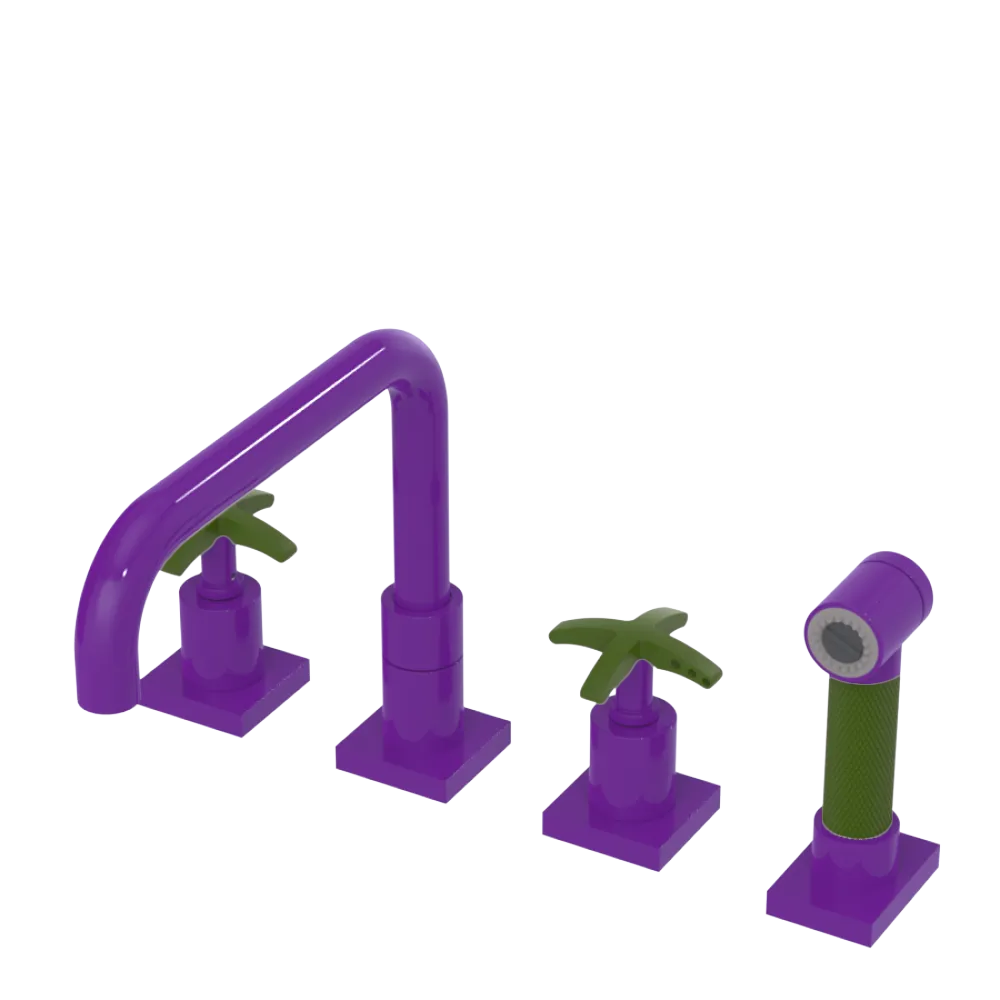 Rubinet Widespread Kitchen Set with Genesis Spout with Hand Spray Purple Haze