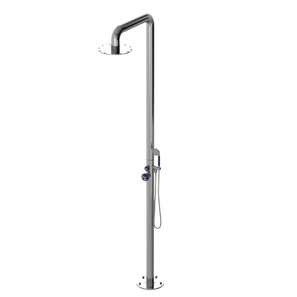 Rubinet Pressure Balance Outdoor Shower with Hand Held Shower & 10" Shower Head - 304 Stainless Steel Polished Nickel