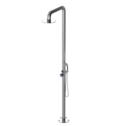 Rubinet Pressure Balance Outdoor Shower with Hand Held Shower & 10" Shower Head - 304 Stainless Steel Polished Nickel