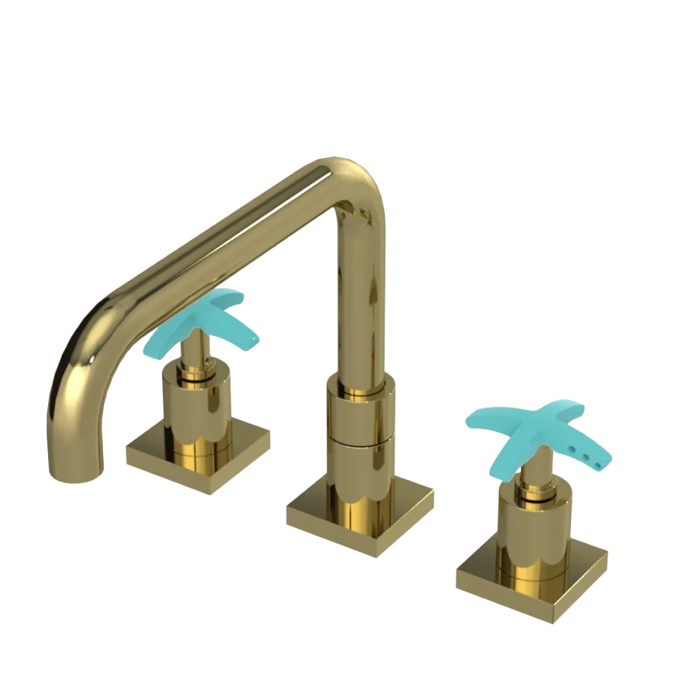 Rubinet Widespread Kitchen Set with Genesis Spout Natural Brass