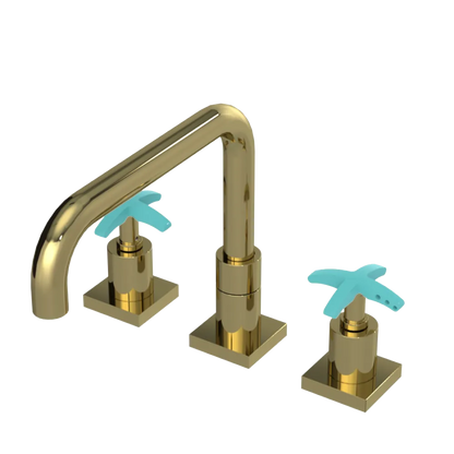 Rubinet Widespread Kitchen Set with Genesis Spout Natural Brass