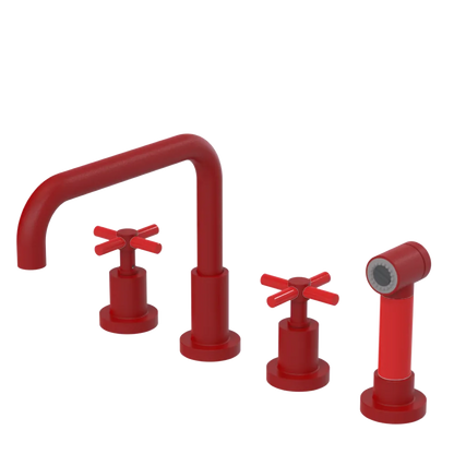 Rubinet Widespread Kitchen Set with Hand Spray Maroon