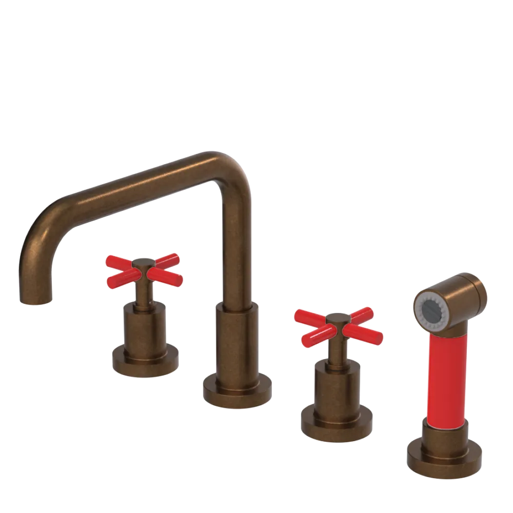 Rubinet Widespread Kitchen Set with Hand Spray Tuscan Brass