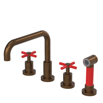 Rubinet Widespread Kitchen Set with Hand Spray Tuscan Brass