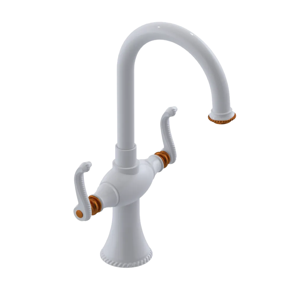 Rubinet Single Hole Dual Handle Lav. Set. (less drain) White