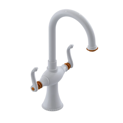 Rubinet Single Hole Dual Handle Lav. Set. (less drain) White