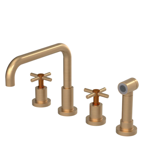 Rubinet Widespread Kitchen Set with Hand Spray Satin Gold