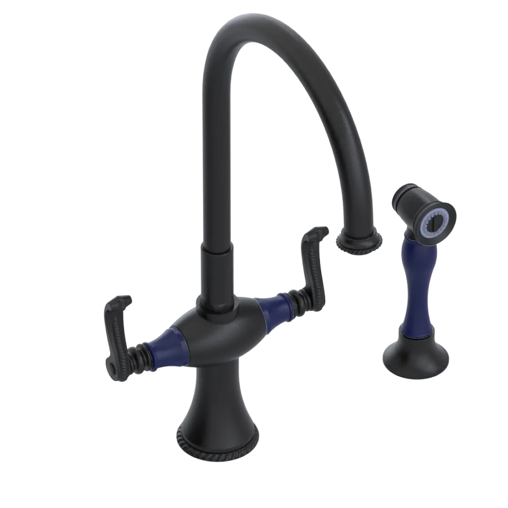 Rubinet Two Handle Single Hole Kitchen Set with Hand Spray Matt Black