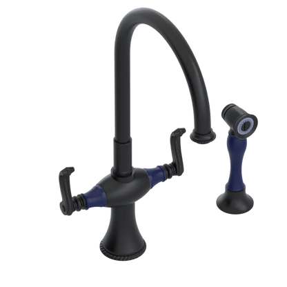 Rubinet Two Handle Single Hole Kitchen Set with Hand Spray Matt Black