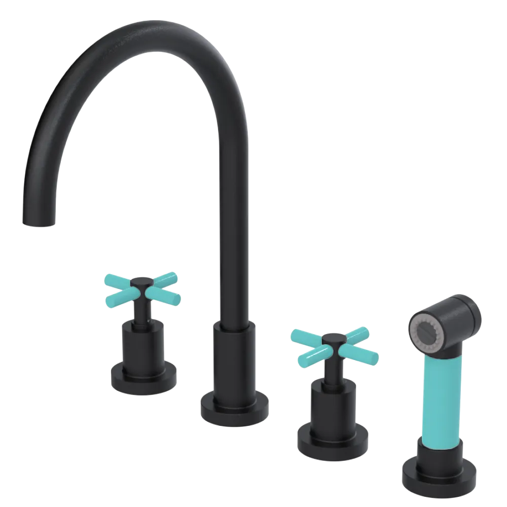 Rubinet Widespread Kitchen Set with LaSalle Spout with Hand Spray Matt Black