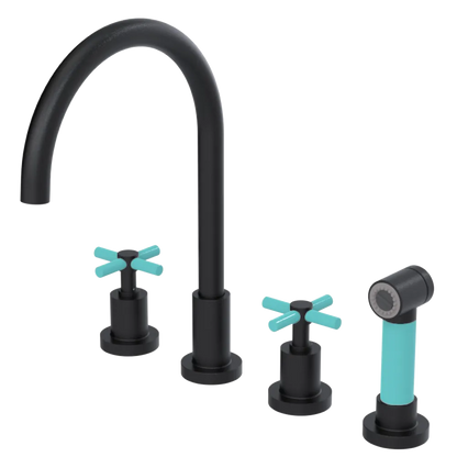 Rubinet Widespread Kitchen Set with LaSalle Spout with Hand Spray Matt Black