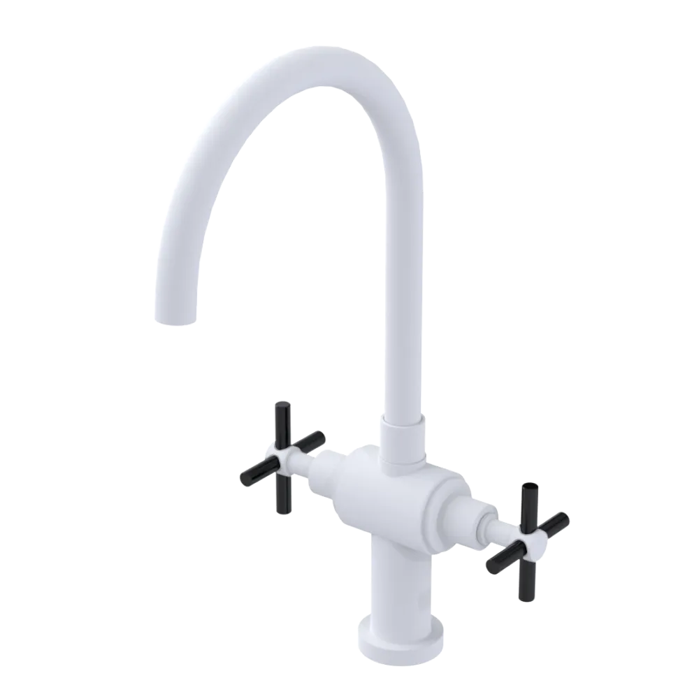 Rubinet Two Handle Single Hole Kitchen Set with LaSalle Spout Matt White