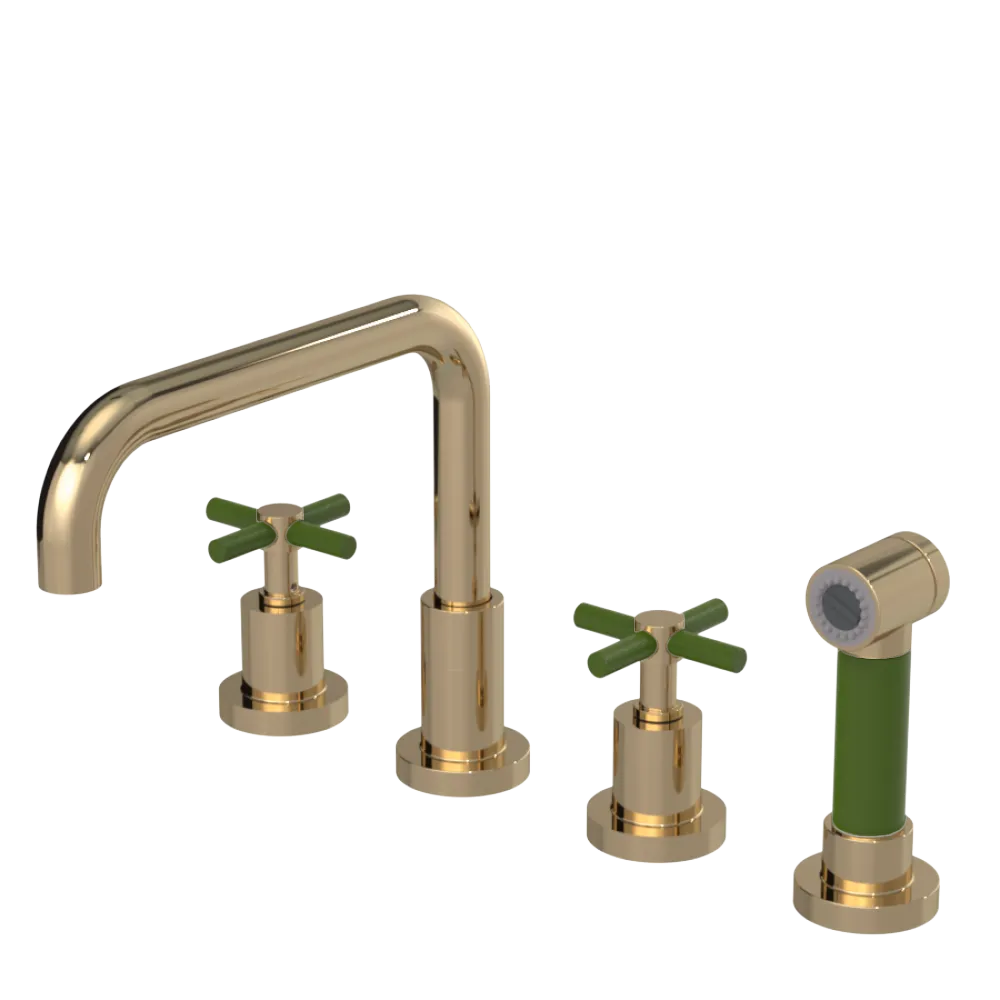 Rubinet Widespread Kitchen Set with Hand Spray Gold