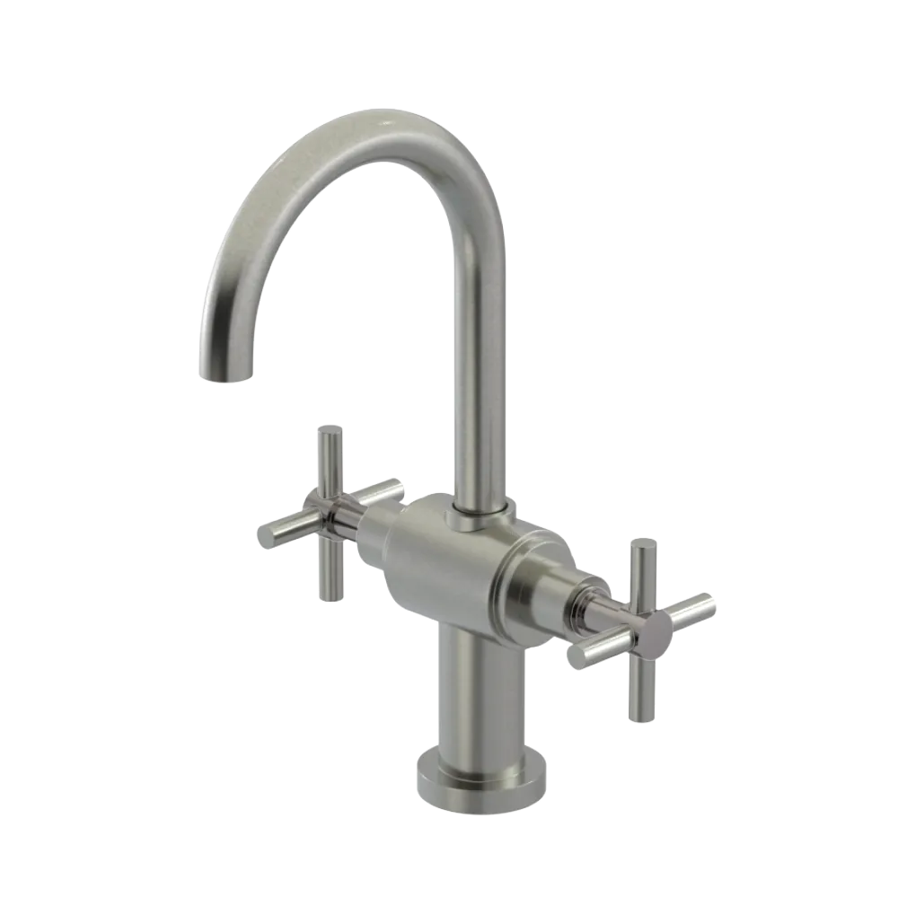 Rubinet Single Hole Dual Handle Lav. Set with LaSalle Spout (less drain) Satin Nickel