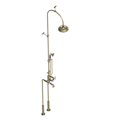 Rubinet Floor Mount Tub & Shower with hand held shower Natural Brass