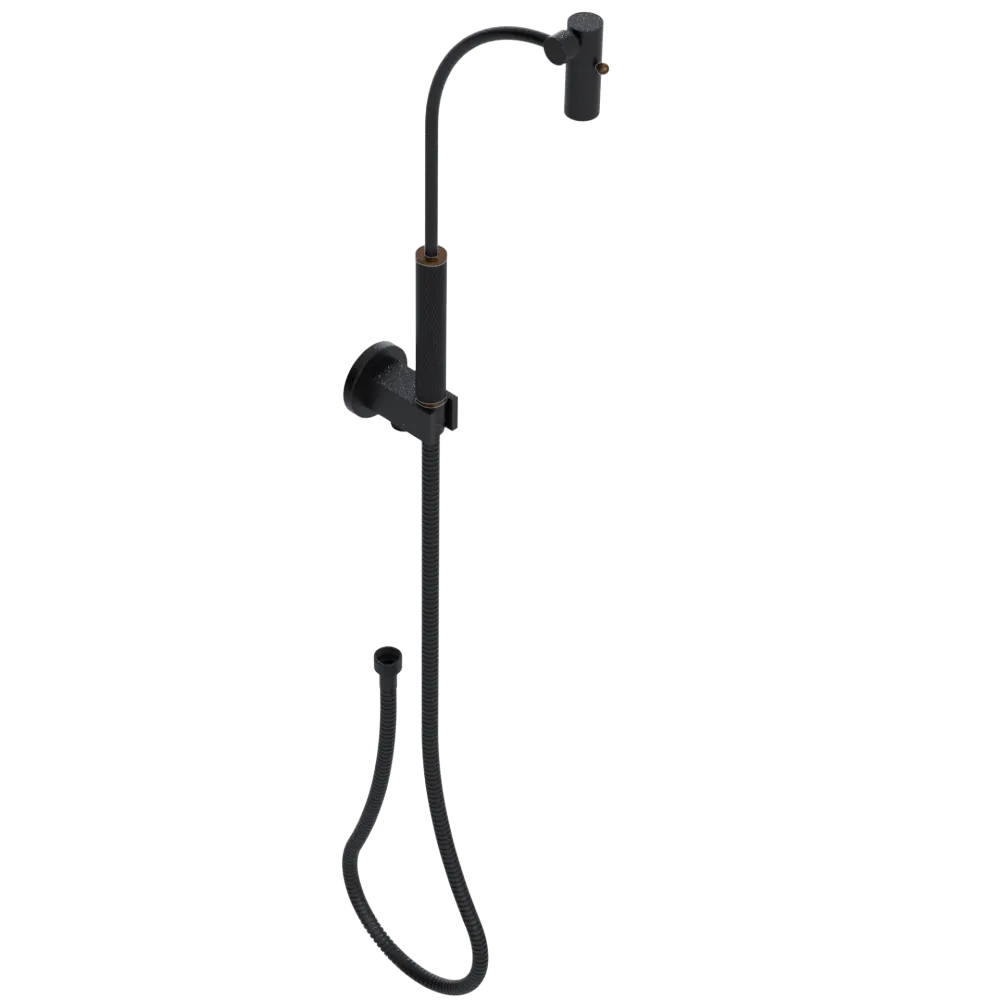Rubinet Hand Held Shower Bidet with Extended Reach & Dual Function Spray Including Wall Bracket with Supply & Hose (Round) Matt Black