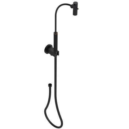 Rubinet Hand Held Shower Bidet with Extended Reach & Dual Function Spray Including Wall Bracket with Supply & Hose (Round) Matt Black